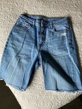 American Eagle Bright Blue Denim Shorts with Frayed Hem